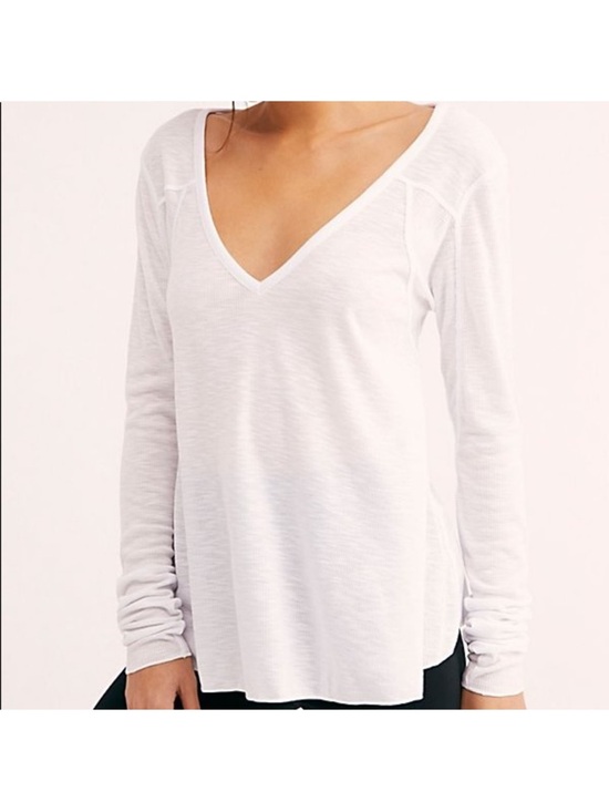 Free People Tops - Free People White V-Neck Long Sleeve Tee